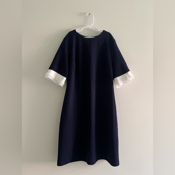 New York & Company Dresses & Skirts - New York & Company Navy Shift Dress Pleated Sleeve Size Small Classic Work Dress